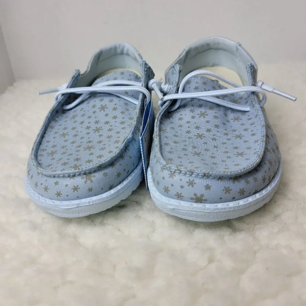 Hey Dude Wendy Kids  Size 34 Ice Princess Snowflakes Youth Slip On Shoes New Con